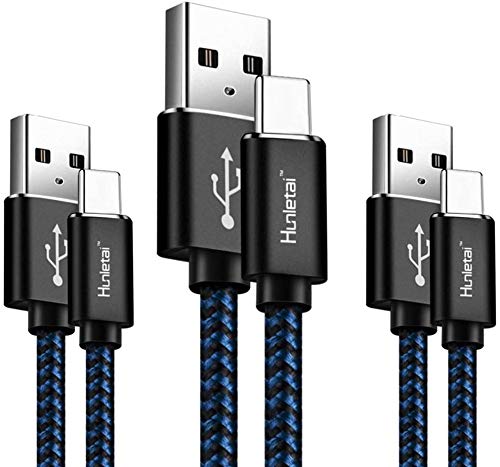 Hunletai Cable USB Tipo C [3-Pack 1m 1m 2m] Nylon Carga Rapida Cable USB C Compatible con Samsung Galaxy S10 /S9, Note 8, Xiaomi Mi A1/Mi A2, Sony Xperia XZ, HTC 10 /U11, OnePlus 5T, Huawei P9 -Azul