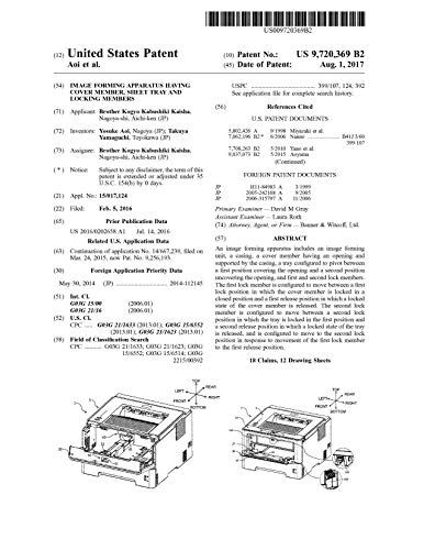Image forming apparatus having cover member, sheet tray and locking members: United States Patent 9720369 (English Edition)