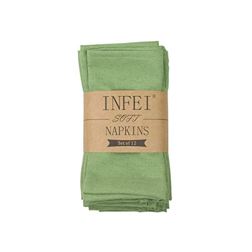 INFEI - Servilletas de lino y algodón, juego de 12 unidades, 40 x 40 cm, poliéster 80 % algodón. Poliéster. Lino algodón, verde lima, 40 x 40 cm