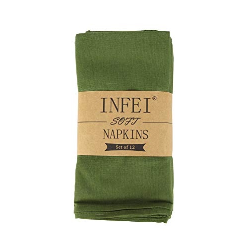 INFEI Servilletas de tela de algodón de color sólido, juego de 12 (43,2 x 43,2 cm) – para eventos y uso en el hogar (verde militar)