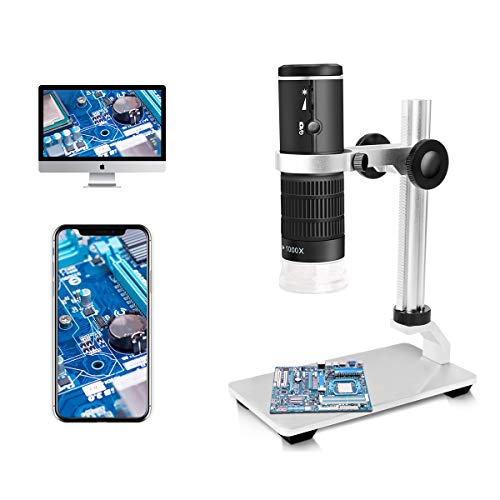 Jiusion WiFi USB Microscopio Digital HD 50 a 1000x Aumento inalámbrico Endoscopio 8 LED Mini cámara con Soporte actualizado Estuche portátil, Compatible con iOS Android Windows Mac