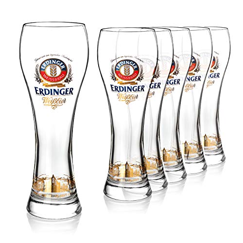 Juego de vasos para cerveza de trigo original de Erdinger de 0,5 l, 6 vasos de cerveza de trigo de 0,5 l, ideales como regalo de cerveza.