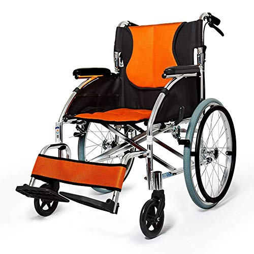 JY Silla de ruedas de transporte con estructura ligera de aleación de aluminio, la silla plegable es portátil, freno delantero y trasero, ruedas traseras grandes de 20 pulgadas J h