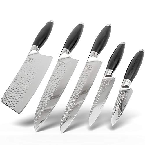 Kemp&Eckblock Set de cuchillos de 3 capas de acero inoxidable 440C con mango G10, cuchillo de cocina, cuchillo de trinchar, cuchillo de santoku, cuchillo de carne, 5 piezas