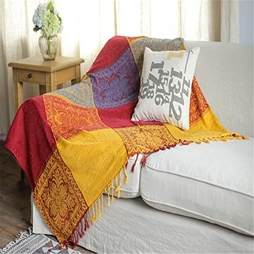 LMDY Decoración del hogar Primavera y otoño Retro Chenille Senior Striped Sofa Blanket D Yellow Plaid 220cm * 260cm