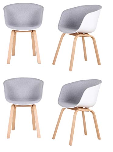 Luckeu - Juego de 4 sillas de comedor modernas con brazos, apoyabrazos y respaldo para restaurante, cocina, dormitorio, sala de estar, sillas laterales suaves con patas de madera