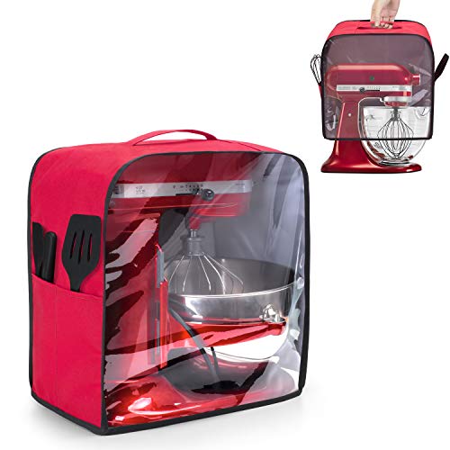 Luxja Cubierta para Batidora Amasadora (4,3 Litros y 4,8 Litros), Cubierta de Polvo para KitchenAid Robot de Cocina (con Panel Frontal Transparente), Rojo