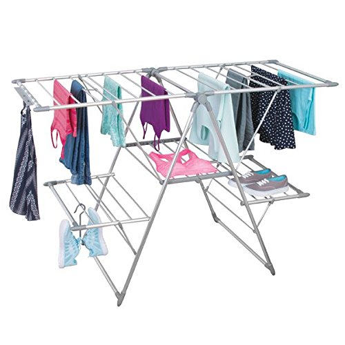 mDesign Tendedero plegable para colgar la ropa – Ideal como secador de ropa extensible – Tendedero de ropa plegable fabricado con aluminio – plateado