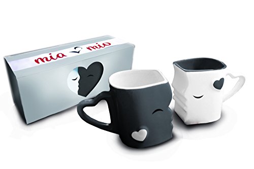 MIA Mio - Tazas de Café/Tazas de Besos Set/Regalo para Novios - Ceramica (Gris)