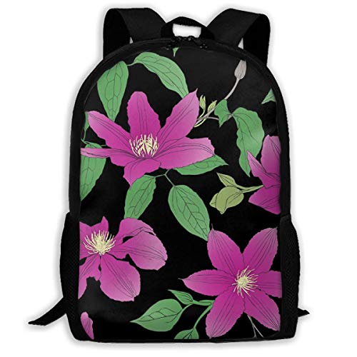 Mochila Escolar Clematis Flowers Bookbag Casual Bolsa de Viaje para Adolescentes niños niñas