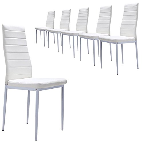MOG CASA - Juego de 6 sillas de Comedor con Patas metálicas y tapizadas de Piel sintética alcochado - Dimensiones 42x42x98cm - (Blanco 6)