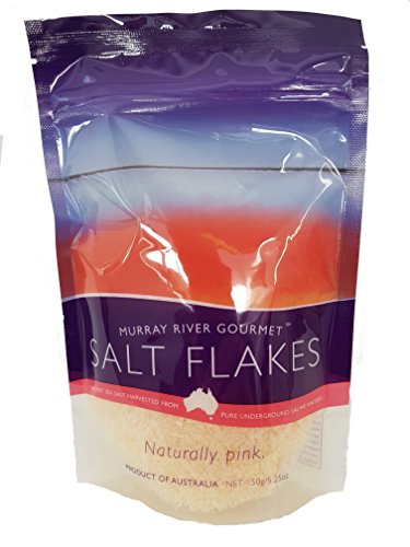 Murray River Salt Copos de sal 150 g, bolsa reutilizable gourmet pura natural rosa pobre en sodio chef, sal popular 100% natural y pura, rica en minerales y enzimas.