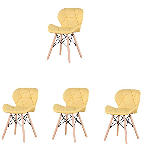 Nobranded Juego de 4 sillas de Comedor sillas de Tela con Respaldo y Asiento Acolchado y Patas de Madera para Sala de Estar Comedor Cocina sillas de Tela (Amarillo)