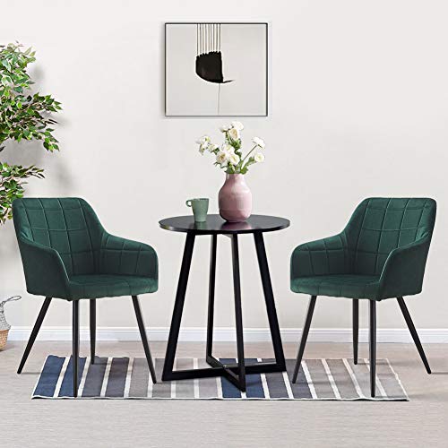 OFCASA - Juego de 2 sillas de comedor tapizadas con apoyabrazos patas de metal verde terciopelo sofá sillón para el hogar restaurante recepción salón