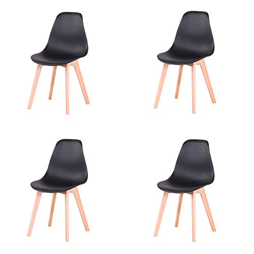Pack de 4 sillas Comedor, sillas de diseño nórdico con Patas en Madera Maciza, sillas para Sala de Estar, Cocina, Oficina (Negro-4)