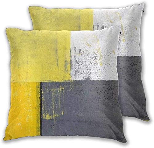 PageHar Grey and Yellow Street Art Modern Grunge Square Throw Pillowcase Set of 2 for Sofa Cushion Cover Decorative Square Pillow Case Covers 22 x 22 Inch