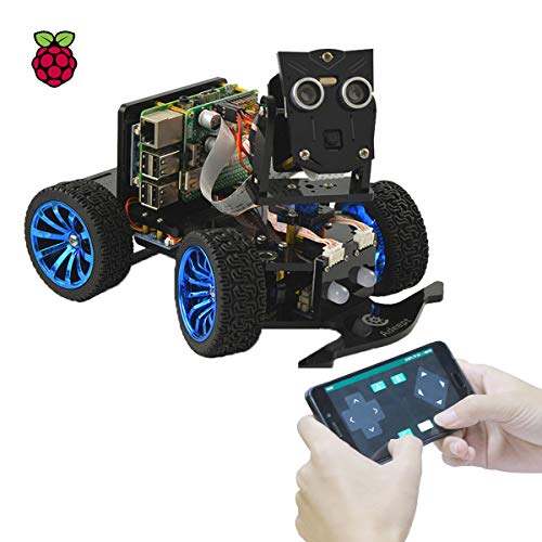 PiCar-B WiFi Wireless Smart Robot Car Kit para Raspberry Pi 4/3 Modelo B+/B reconocimiento de voz seguimiento de objetivos OpenCV transmisión de video en tiempo real robot educativo Raspberry Pi