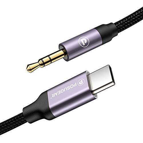 POSUGEAR Cable USB C a Jack 3.5 mm,Tejido de Malla de Algodón Adaptador Tipo C a Jack 3.5mm Compatible con Huawei P20/P30/P40/Mate 30, Samsung S20/20+/S10/Note 10/S9/S8 (1M)