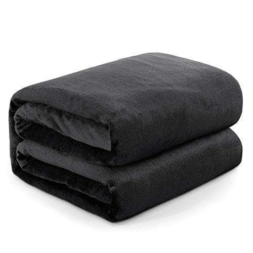 RATEL Mantas para Cama Negro 230 × 270 cm, Mantas para Sofa de Franela Reversible, Mantas Ligeras de 100% Microfibra - Fácil De Limpiar - Extra Suave Cálido
