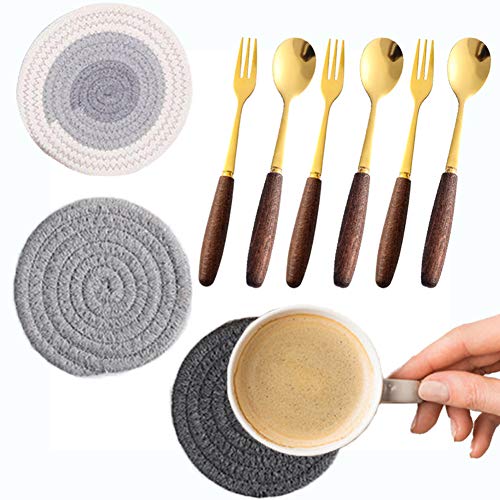 ROBAKO Cucharillas de café/Cuchara para postres Tenedor de Postre Posavasos Set/Adecuado para Sala de Estar Familia Fiesta etc./9 Piezas