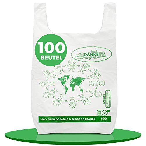 Saco D 100 bolsas biodegradables y compostables para camisas, camisetas, bolsas de fruta, 100% compostables y biodegradables, de almidón de maíz
