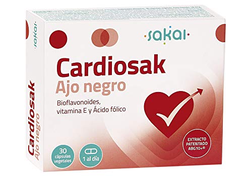 Sakai - Cardiosak Ajo Negro - Regula la función cardiovascular - Triglicéridos - Tensión arterial - Colesterol - ABG10+, Bioflavonoides, Vitamina E y Ácido Fólico - Sin olor - Sin sabor