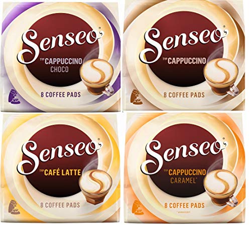 Senseo - Juego de cápsulas de café con leche Senseo: sabores Café Latte, Cappuccino, Choco Cappuccino, Cappuccino Caramel, 4 x 8 cápsulas de café