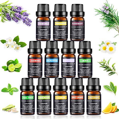 Set de aceites esenciales,100% Natural Puro Aromaterapia Aceite Aromático, Set de Aceites Esenciales para Humidificador y Difusor Aroma (12 Flavor)