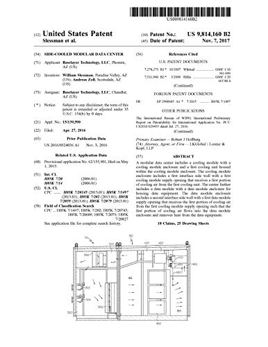 Side-cooled modular data center: United States Patent 9814160 (English Edition)