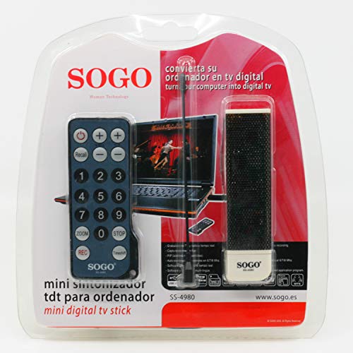 SOGO - Mini TDT USB para Ordenador Sogo Ss-4980 Mini Ditital TDT Stick para Ordenador Portatil con Mando a Distancia y Antena para Exterior