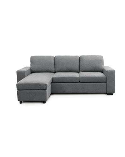 SWEET SOFA®-Sofá Chaiselongue Mika, sofá de 3 plazas con pouff Reversible en tapizado en Tela Antimanchas Color Gris o marrón. - Gris