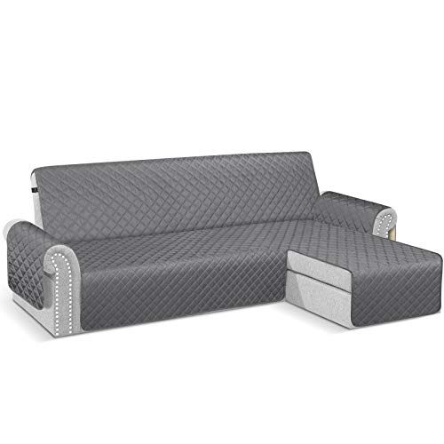 TAOCOCO Funda de sofá con chaise longue impermeable con reposabrazos derecho y protector Slipcovers gris oscuro de 3 plazas + 3 plazas (vista de frente)