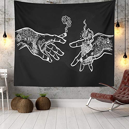 Tapiz de pared con diseño de manos florales en blanco y negro, psicodélico, hippie boho, tapiz para colgar en la pared, decoración artística de tela para dormitorio, sala de estar, dormitorio