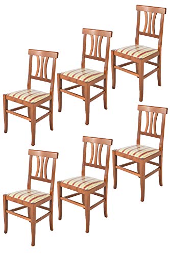 Tommychairs - Set 6 sillas Artemisia para Cocina y Comedor, Estructura en Madera de Haya Color Nogal Claro y Asiento en Tela lisere roja