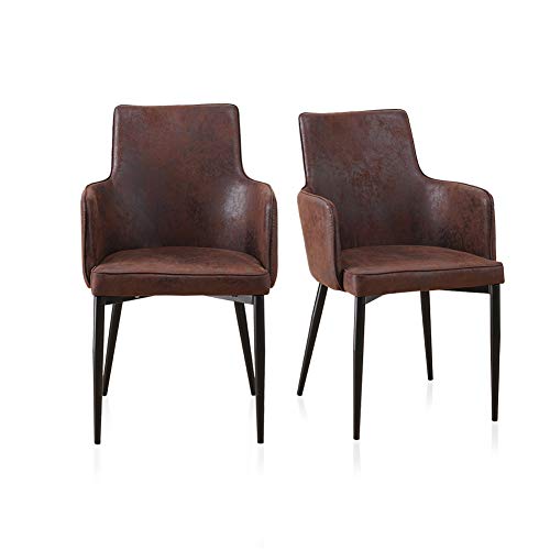 TUKAILAI 2 sillones tapizados para uso múltiple para comedor con revestimiento de polvo patas de oficina, sillas de recepción, sillas de restaurante, sillas de reunión, piel sintética marrón