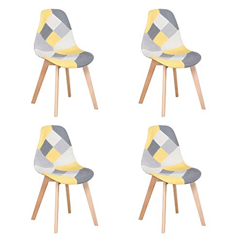 Uderkiny Juego de 4 sillas Silla de Comedor de Retazos Silla de Estilo nórdico para Cocina Comedor Sala de Estar y Restaurante (Amarillo)