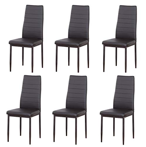 Un conjunto de 6 sillas de comedor con respaldo alto con sillas Parson, cuero artificial, impermeable, para comedor, cocina, sala de estar (marrón-6)