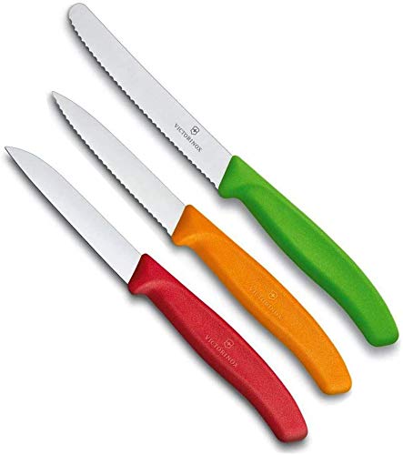 Victorinox Swiss Classic Gemüsemesser-Set, 3-Teilig, Rot, Orange, grün Cuchillo, Acero Inoxidable, Verde/Naranja/Rojo, Medium, 3 Unidades