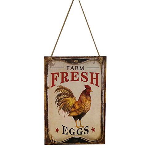 VORCOOL Cartel Metálico de madera de puerta etiquetas colgar estilo Shabby Chic para granja (Farm Fresh Eggs)