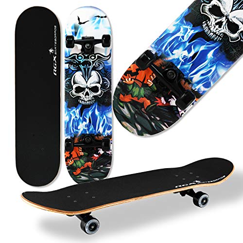 WeLLIFE - Skateboard RGX Tabla Skate (79 x 20 cm en 9 capas de acero diseño cóncavo rueda PU 54 x 36 mm Super Smooth para niños jóvenes adultos Rodamiento ABEC-7RS (411)