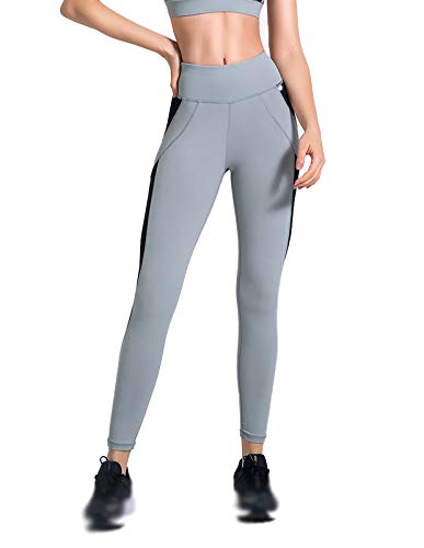 XIAOQSM Pantalones de Yoga Leggings para Mujer, Leggings de Control de la abdomia, Gimnasio de Alta Cintura Deportiva Gris Grey-L