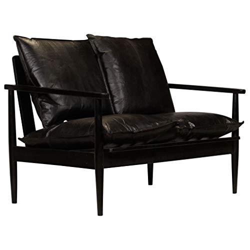 Xingshuoonline - Sofá de 2 plazas de piel auténtica con madera de acacia negra para sofá, oficina, salón, sofá