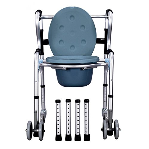 XYLUCKY Aluminio Tránsito móvil Cómoda móvil Cómoda Silla de ruedas con ruedas Transportes Cuarto de baño Asiento del asiento Discapacidad Movilidad Ayuda con un recipiente extraíble