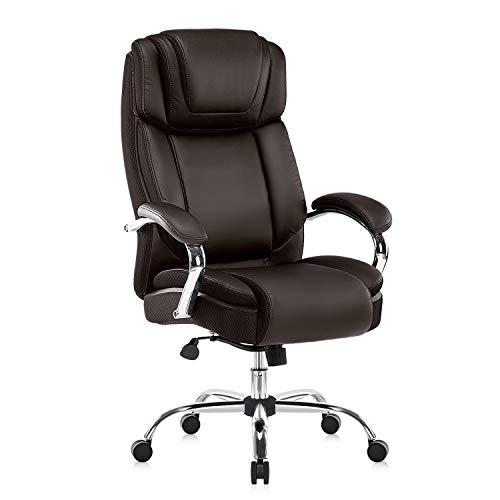 YAMASORO Silla de oficina ergonómica, grande y alta, de piel sintética, silla ejecutiva de escritorio, silla para oficina en casa, color marrón