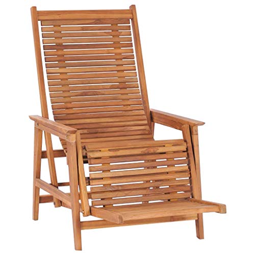 YUDIAN Sillón de jardín con reposapiés, sillón de Sol reclinable Tumbona de Madera Maciza de Teca