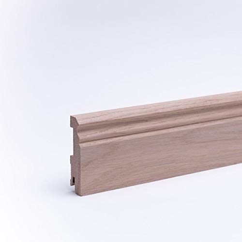 Zócalo de madera maciza con perfil Berliner de 80 mm, roble auténtico, 80 x 20 x 2400 mm
