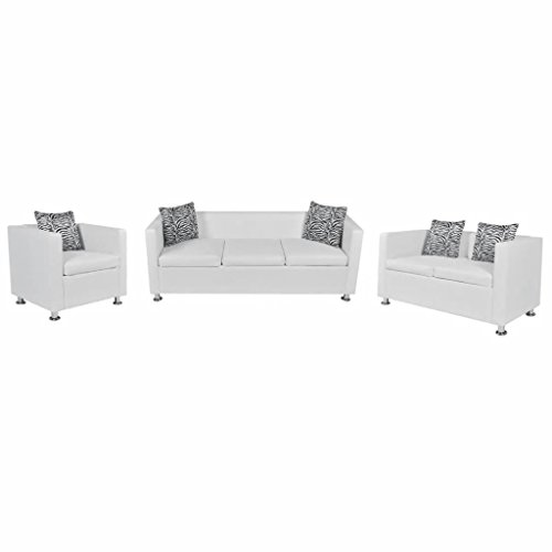 Zora Walter Office - Juego de sofá y sofá de piel sintética y marco de madera de 3 plazas y 2 plazas, color blanco