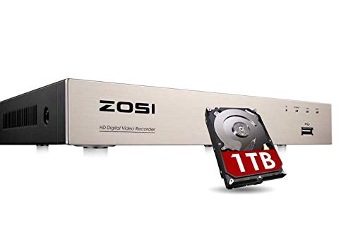 ZOSI 4 Canales 1080P HD TVI/CVI/AHD/Análogo 4-en-1 Grabador de Videovigilancia, 1TB Disco Duro, Salida HDMI/VGA, para Sistema de Seguridad