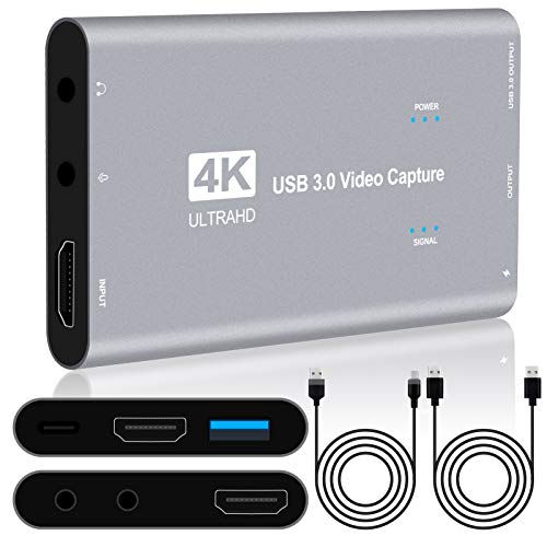 60FPS Tarjeta de Captura 4K, Capturadora Video HDMI a USB 3.0 Convertidor 1080P 60FPS, Edite Video Audio/Juego/Transmisión Capture para PS4, Nintendo Switch, Wii, Xbox One