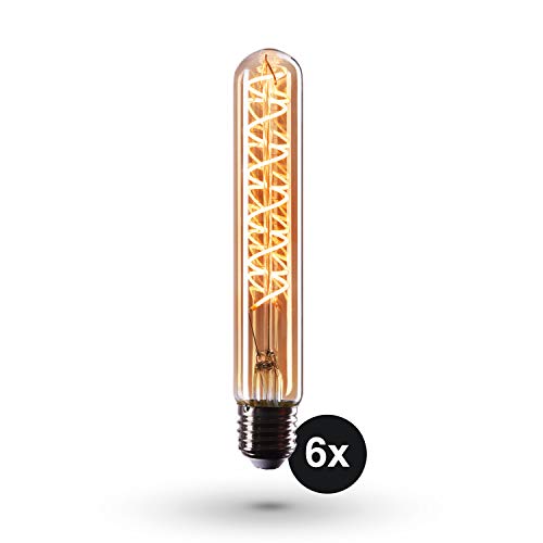 6x Largo Tubo Bombilla Edison Crown LED base E27 | Regulable, 4W, 2200 K, luz cálida, EL29 | Etiqueta Energética de la Unión Europea: A+